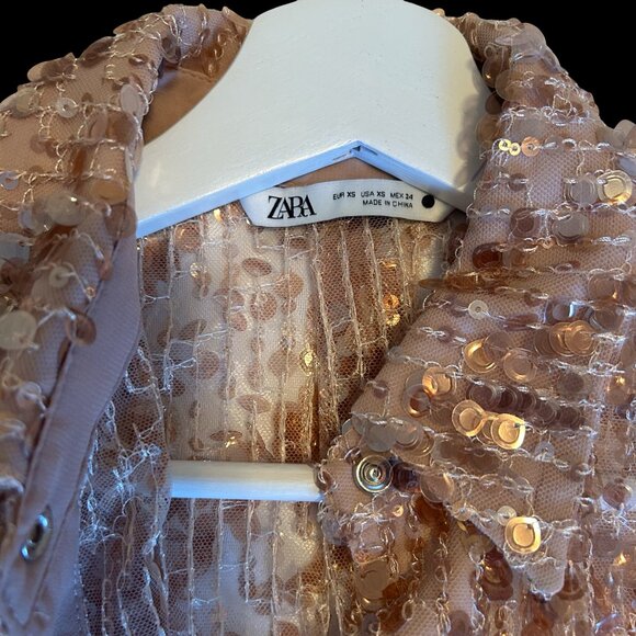 ZARA Tulle Sequin Duster Jacket – XS | Rose Gold Glam - Picture 4 of 4